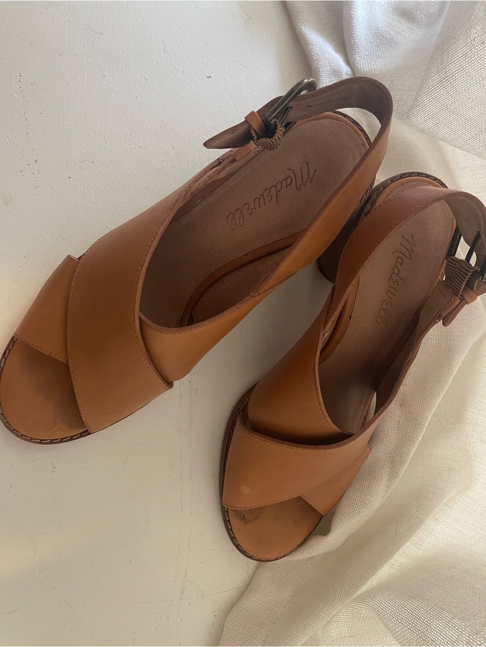 Madewell Cognac Leather Crisscross Slingback Heels - Picture 5 of 10